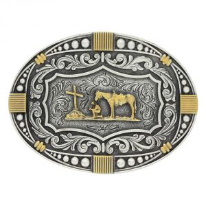 Montana Silversmiths Classic Impressions Two Tone Wrapped Ties Praying Cowboy Attitude Buckle (A662)